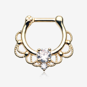 Golden Turan Sparkle Septum Clicker Ring-Clear Gem